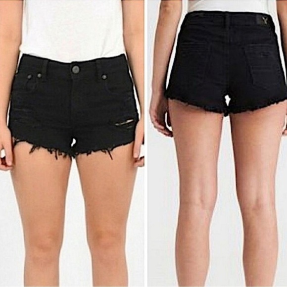 American Eagle Hi-Rise Distressed Festival Shorts Black  Size 6 - Picture 2 of 5